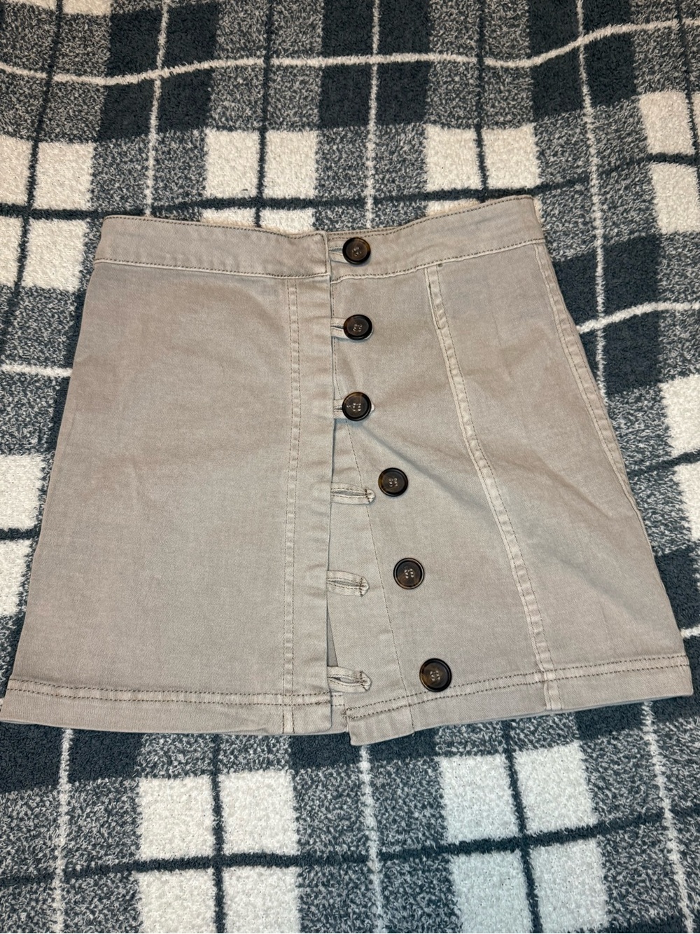 Altar'd State Button-Front Mini Skirt in Taupe